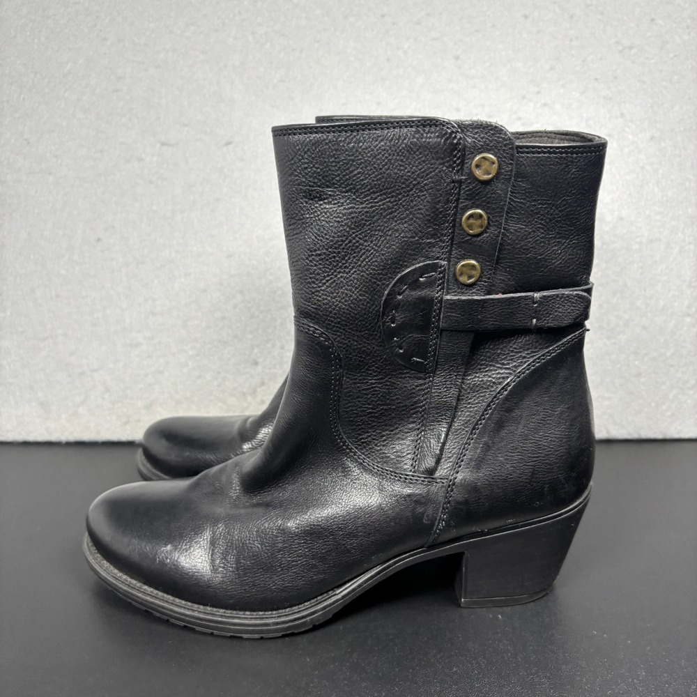 Clarks Maymie Skye Black Leather Ankle Boots Women's Size 8 M Booties Side Zip